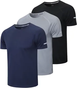 frueo Men's 3 Pack Workout Shirts Quick Dry Moisture Wicking Short Sleeve Mesh Athletic T-Shirts