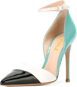 FSJ Women Ankle Strap High Heels D'Orsay Pumps Pointed Toe Stiletto Fashion Dress Shoe Size 4-15 US