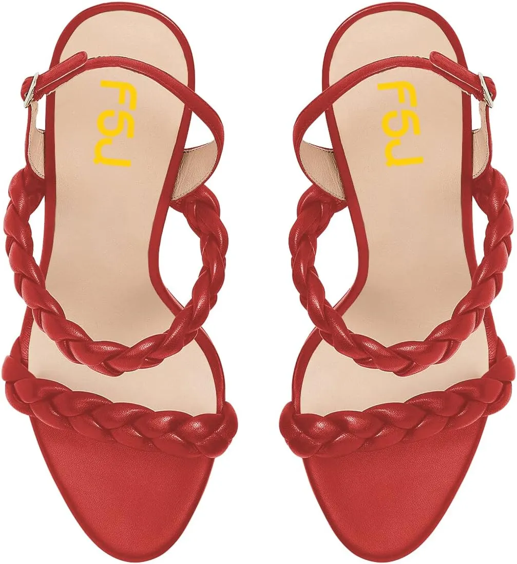 FSJ Women Sexy Weave Strap Open Toe Stiletto High Heel Sandals Ankle Strap Slingback Summer Party Evening Dress Shoes Size 4-15 US