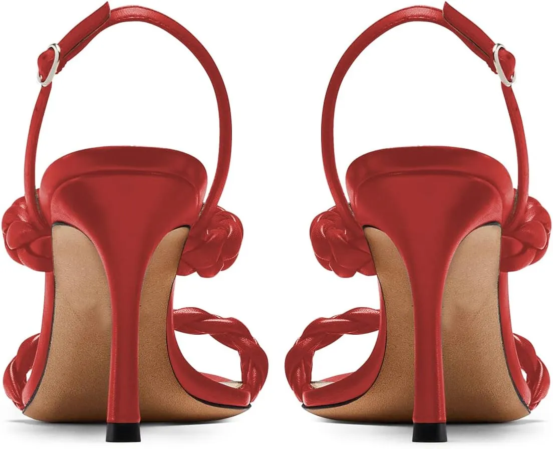 FSJ Women Sexy Weave Strap Open Toe Stiletto High Heel Sandals Ankle Strap Slingback Summer Party Evening Dress Shoes Size 4-15 US