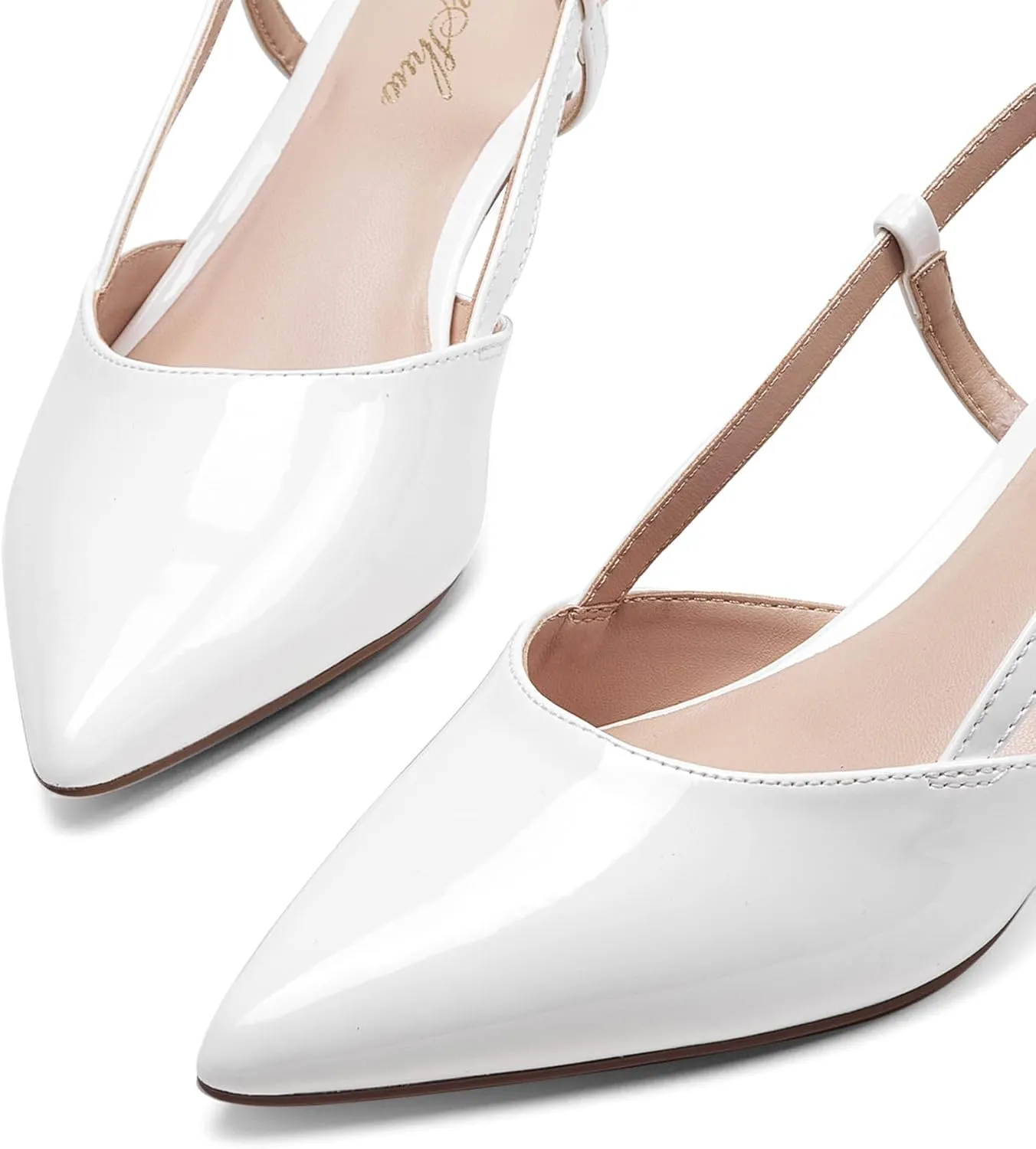 GENSHUO Low Kitten Heels Women's Slingback Dressy Pumps Pointed Closed Toe Ankle Strap Elegant Wedding Pumps Formal Comfortable Shoes