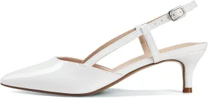 GENSHUO Low Kitten Heels Women's Slingback Dressy Pumps Pointed Closed Toe Ankle Strap Elegant Wedding Pumps Formal Comfortable Shoes