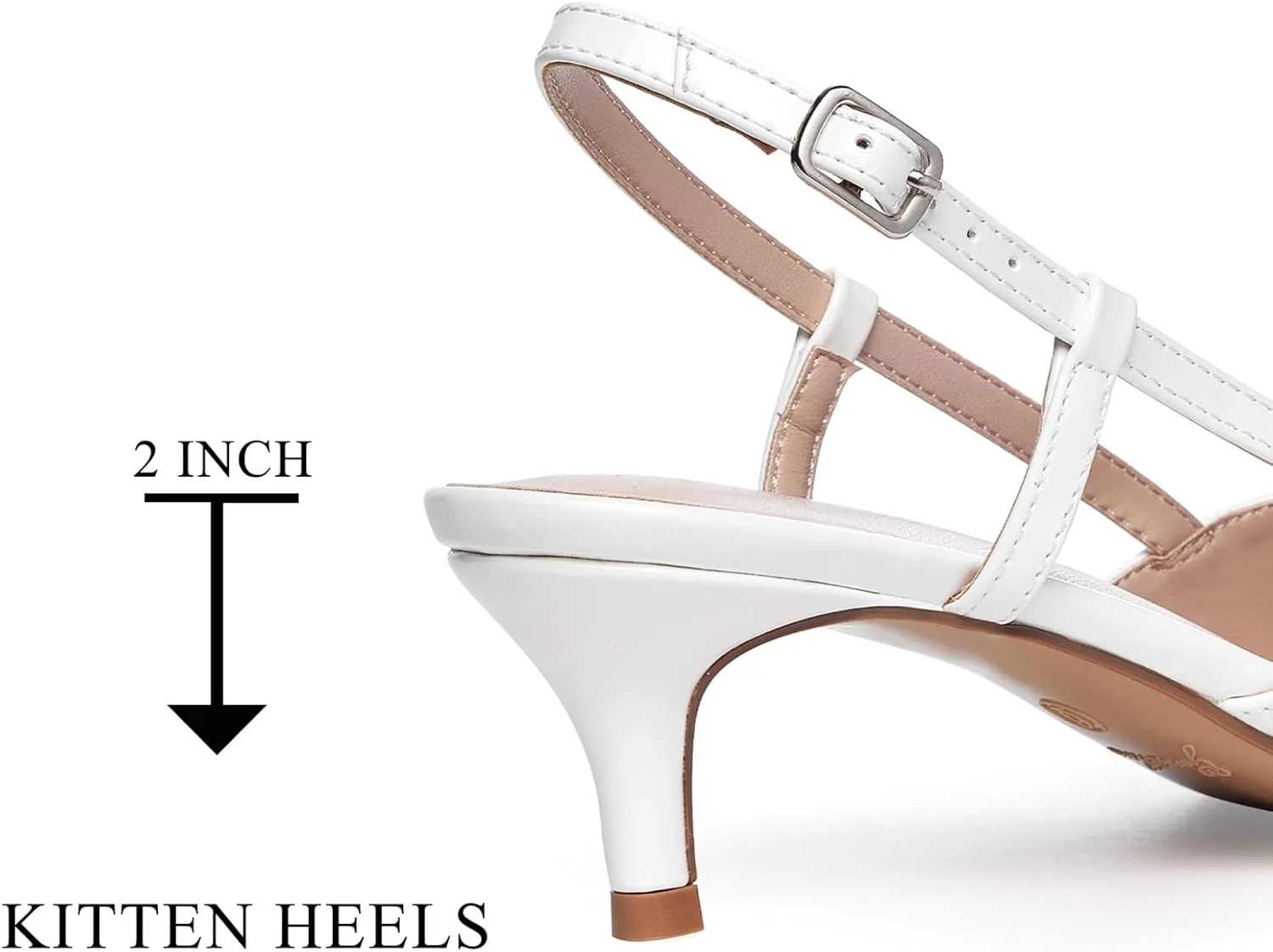 GENSHUO Low Kitten Heels Women's Slingback Dressy Pumps Pointed Closed Toe Ankle Strap Elegant Wedding Pumps Formal Comfortable Shoes