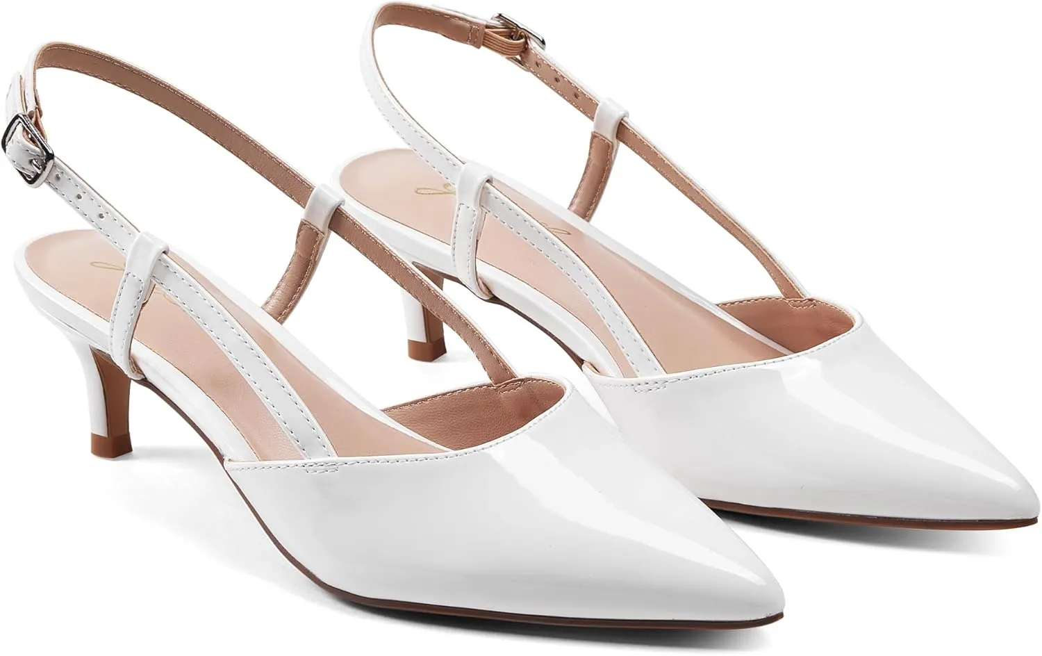 GENSHUO Low Kitten Heels Women's Slingback Dressy Pumps Pointed Closed Toe Ankle Strap Elegant Wedding Pumps Formal Comfortable Shoes