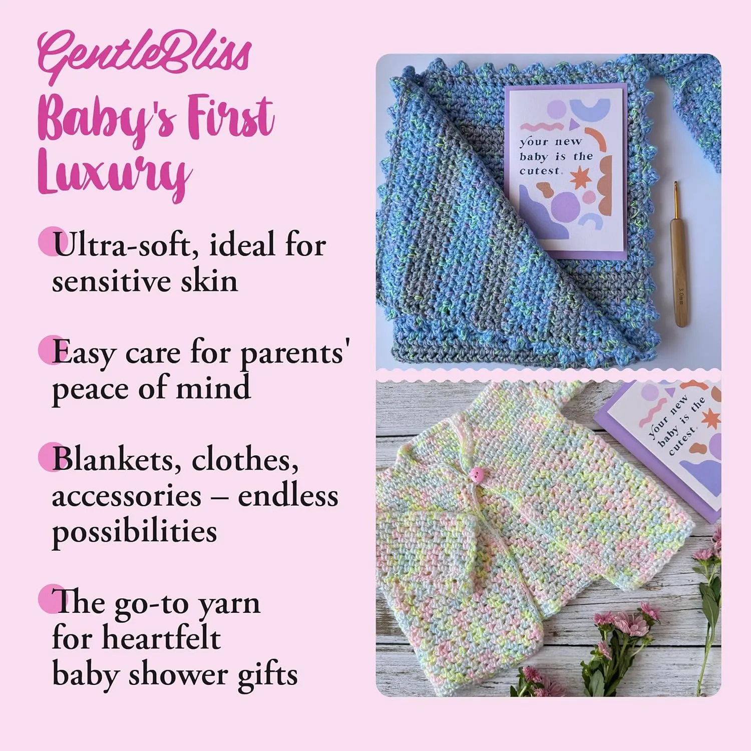 GentleBliss Soft Baby Yarn for Crocheting, 8 Skeins, 880Yds/400G, Free Patterns - Acrylic Baby Blanket Yarn for Knitting - Light Worsted 3 DK Weight - Blue Violet