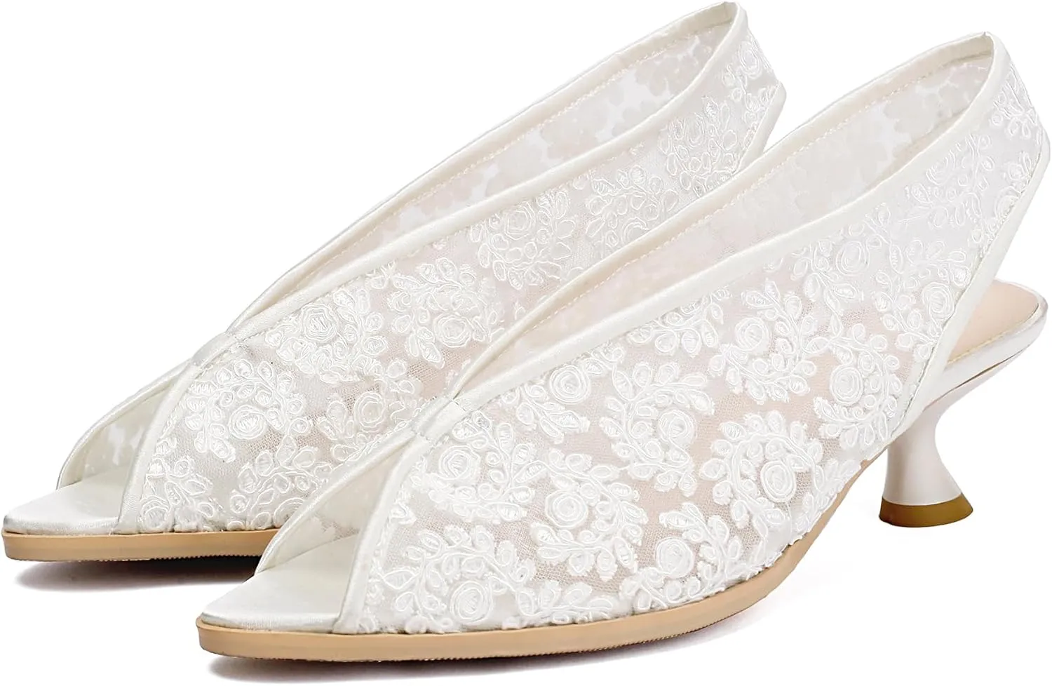 Gicoiz Bride Wedding Low Kitten Heel Peep Toe Slingback Pumps