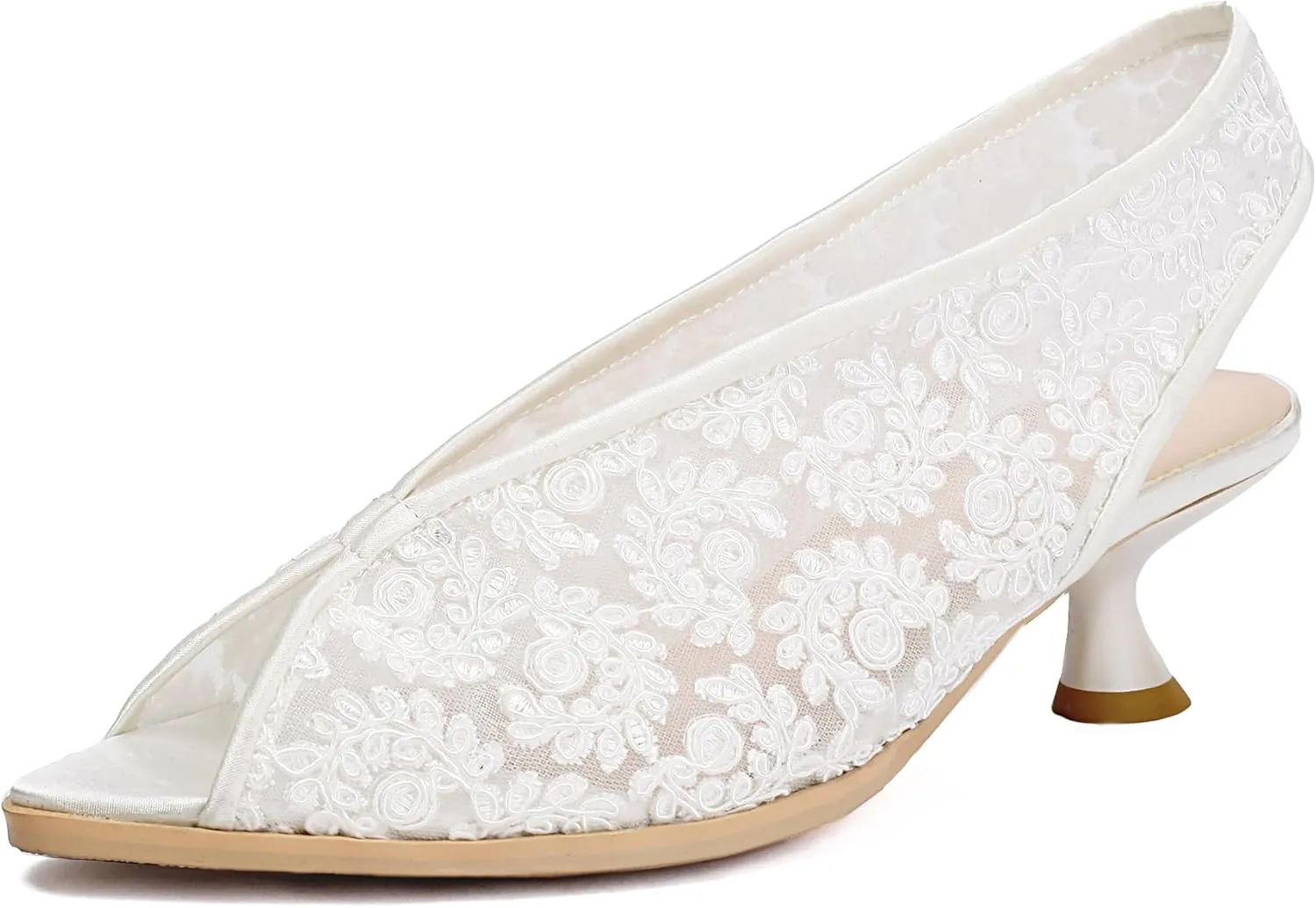 Gicoiz Bride Wedding Low Kitten Heel Peep Toe Slingback Pumps