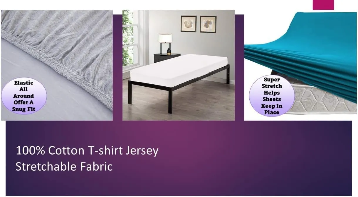 Gilbins 100% Combed T-Shirt Cotton Jersey Knit Camp Sheet Set, 1 Fitted cot Sheet, 1 Flat Sheet, 1 Standard Pillow case White