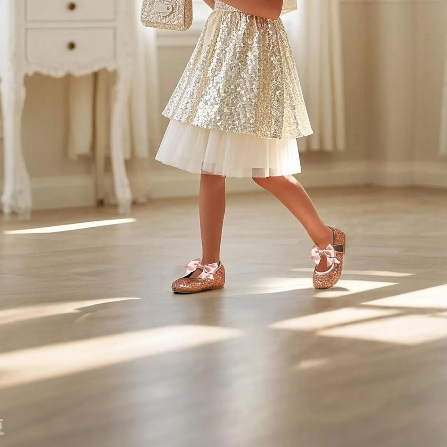 Girls Dress Shoes Ballet Mary Jane Flat Toddler Kid Bow Party Shoes