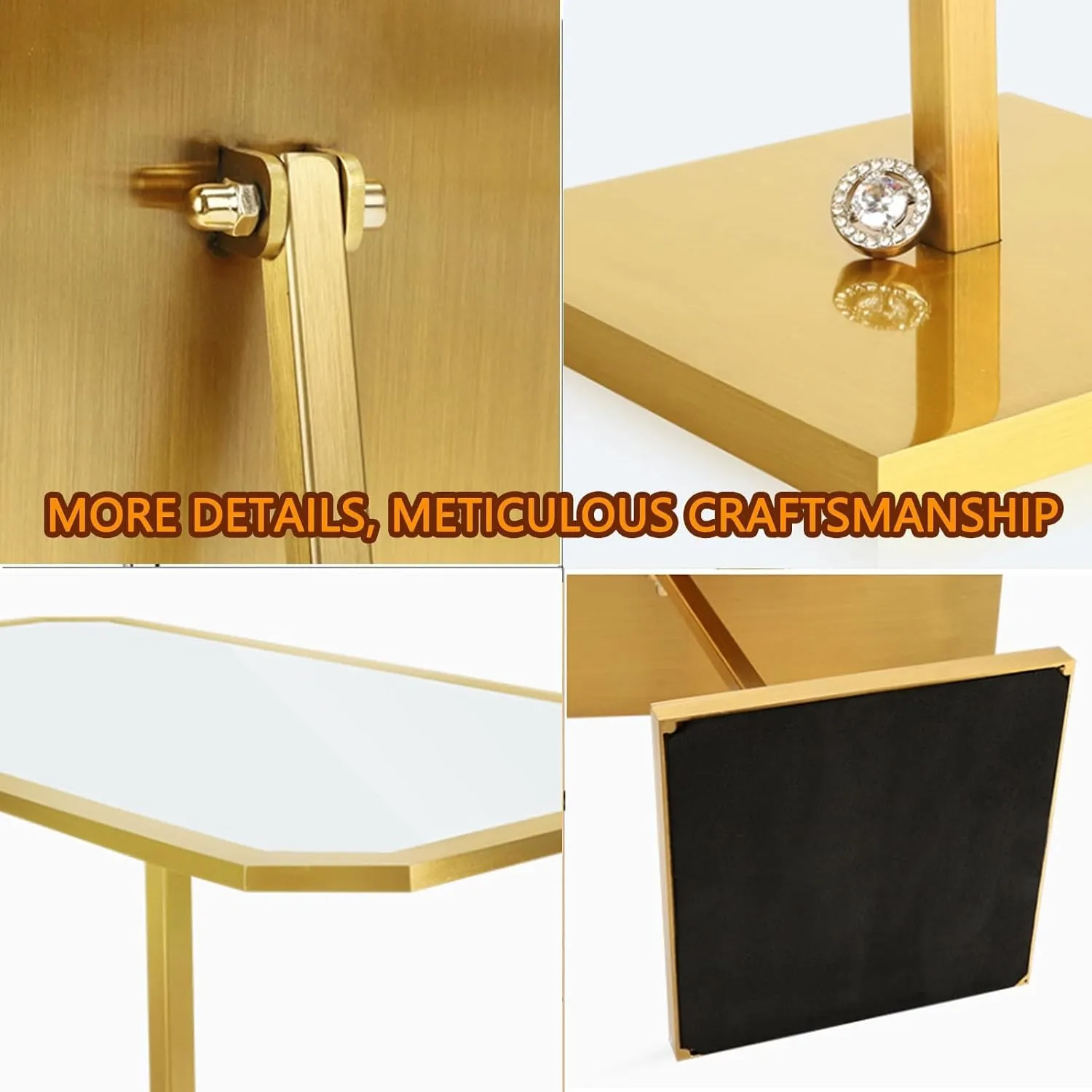 Gold Brushed Metal Makeup Mirror – HD 180° Swivel Countertop Vanity Mirror for Jewellery Store & Bedroom, Non-Slip BaseA,39 * 13 * 13CM