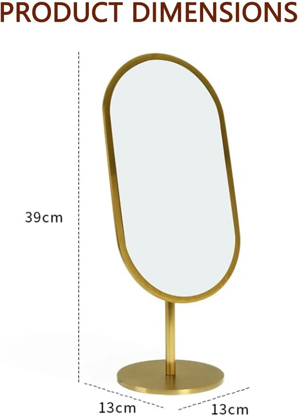 Gold Brushed Metal Makeup Mirror – HD 180° Swivel Countertop Vanity Mirror for Jewellery Store & Bedroom, Non-Slip BaseA,39 * 13 * 13CM