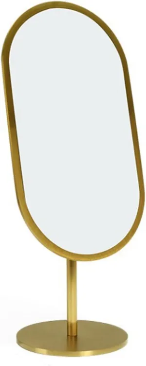 Gold Brushed Metal Makeup Mirror – HD 180° Swivel Countertop Vanity Mirror for Jewellery Store & Bedroom, Non-Slip BaseA,39 * 13 * 13CM