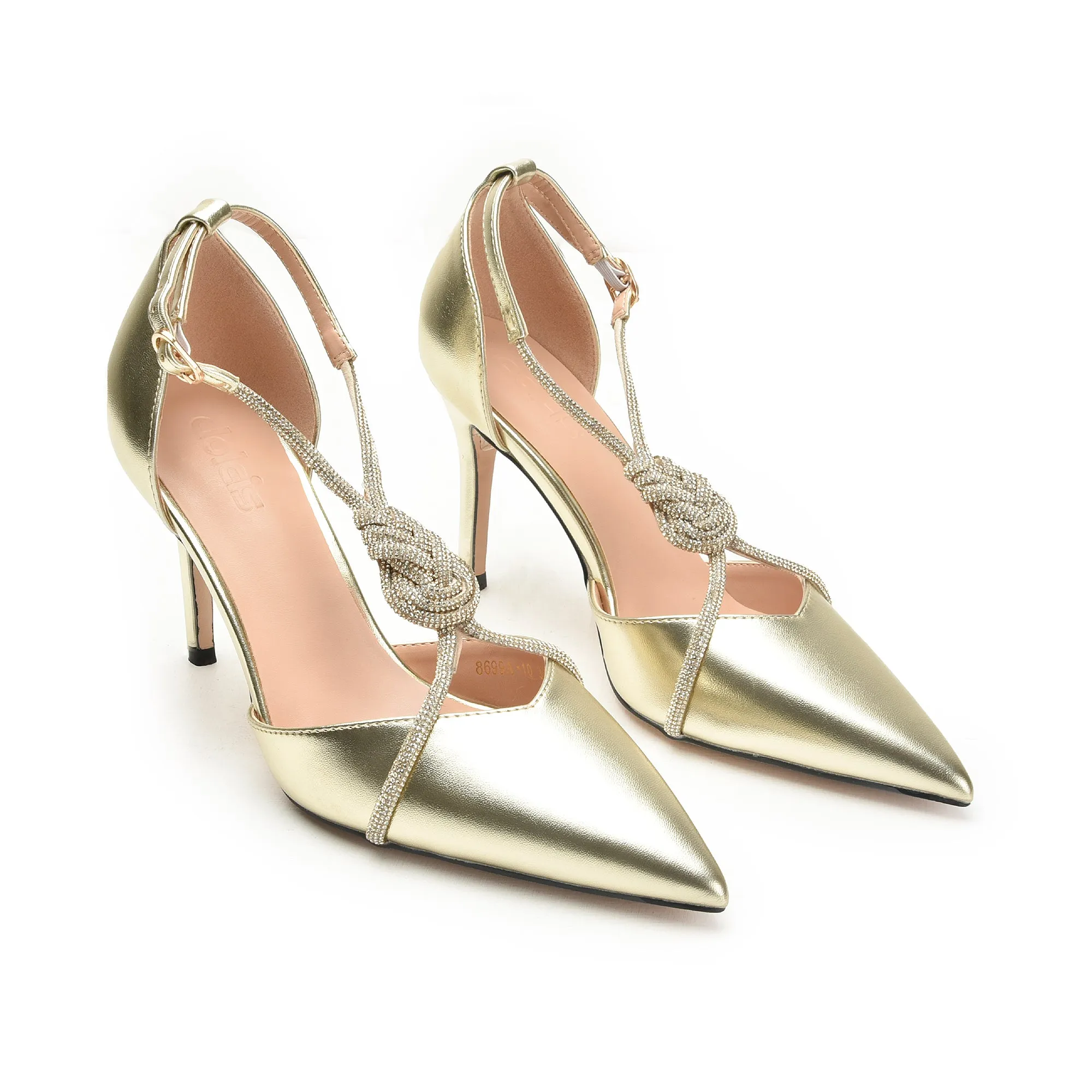 Gold Metallic Rhinestone Strap Heels | 450N-X