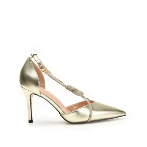 Gold Metallic Rhinestone Strap Heels | 450N-X