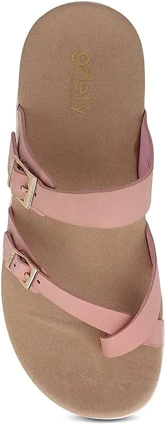 Gravity Defyer Women's GDEFY Yontal Leather Fashion Sandal - VersoShock Proven Performance Orthotic Slides