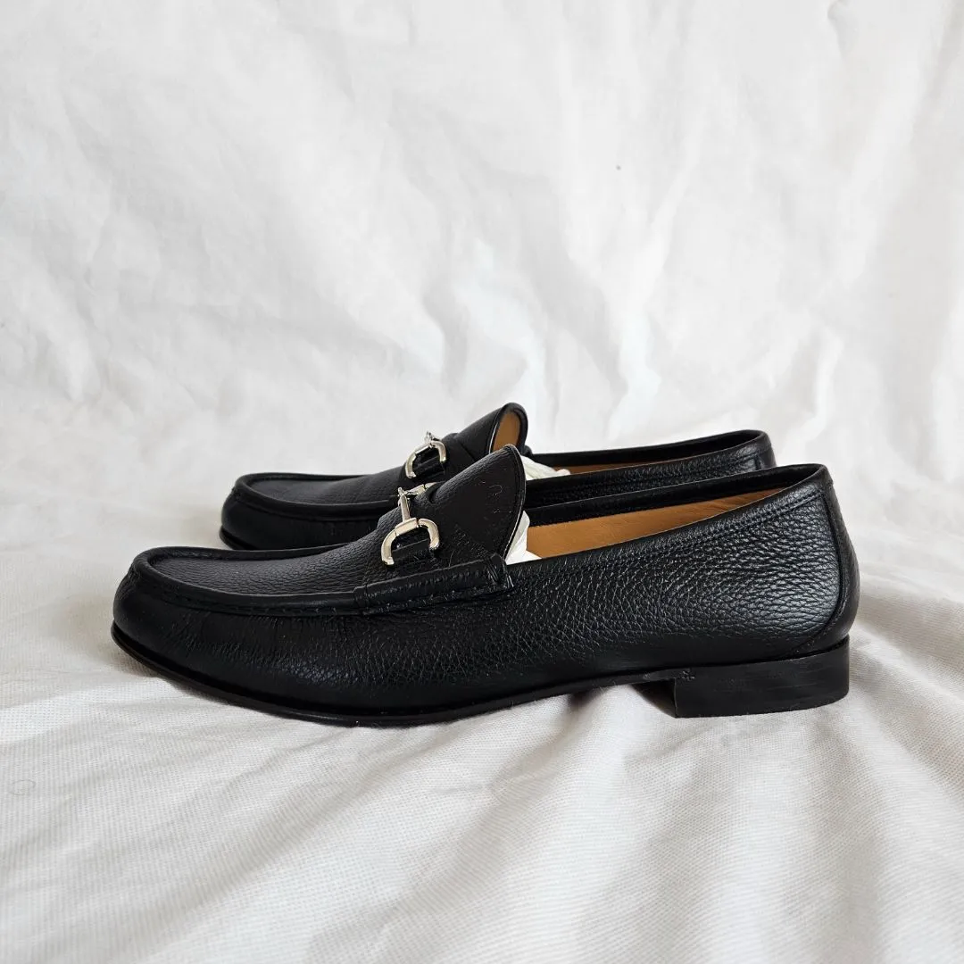 Gucci Black Leather Horsebit Moccasin Loafer Shoes, 12