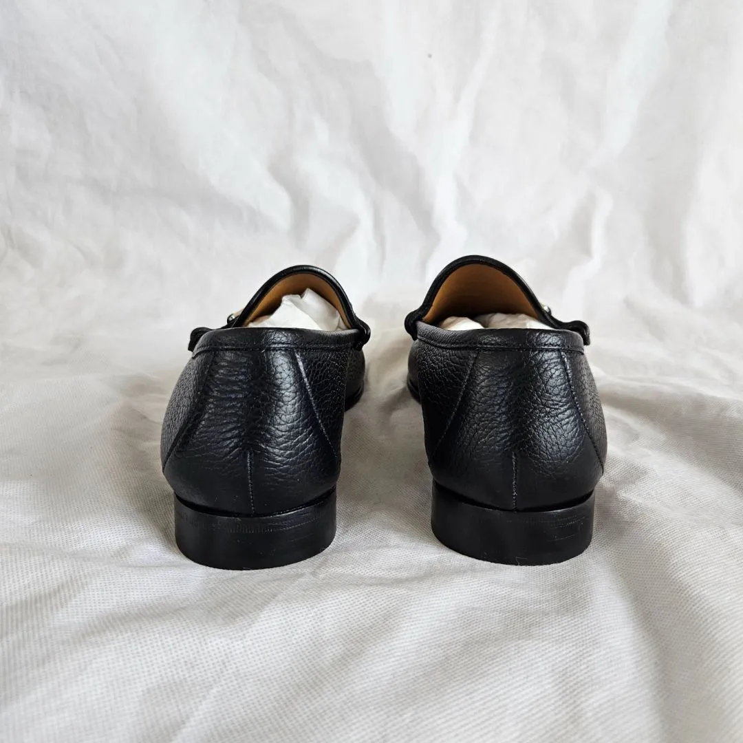Gucci Black Leather Horsebit Moccasin Loafer Shoes, 12