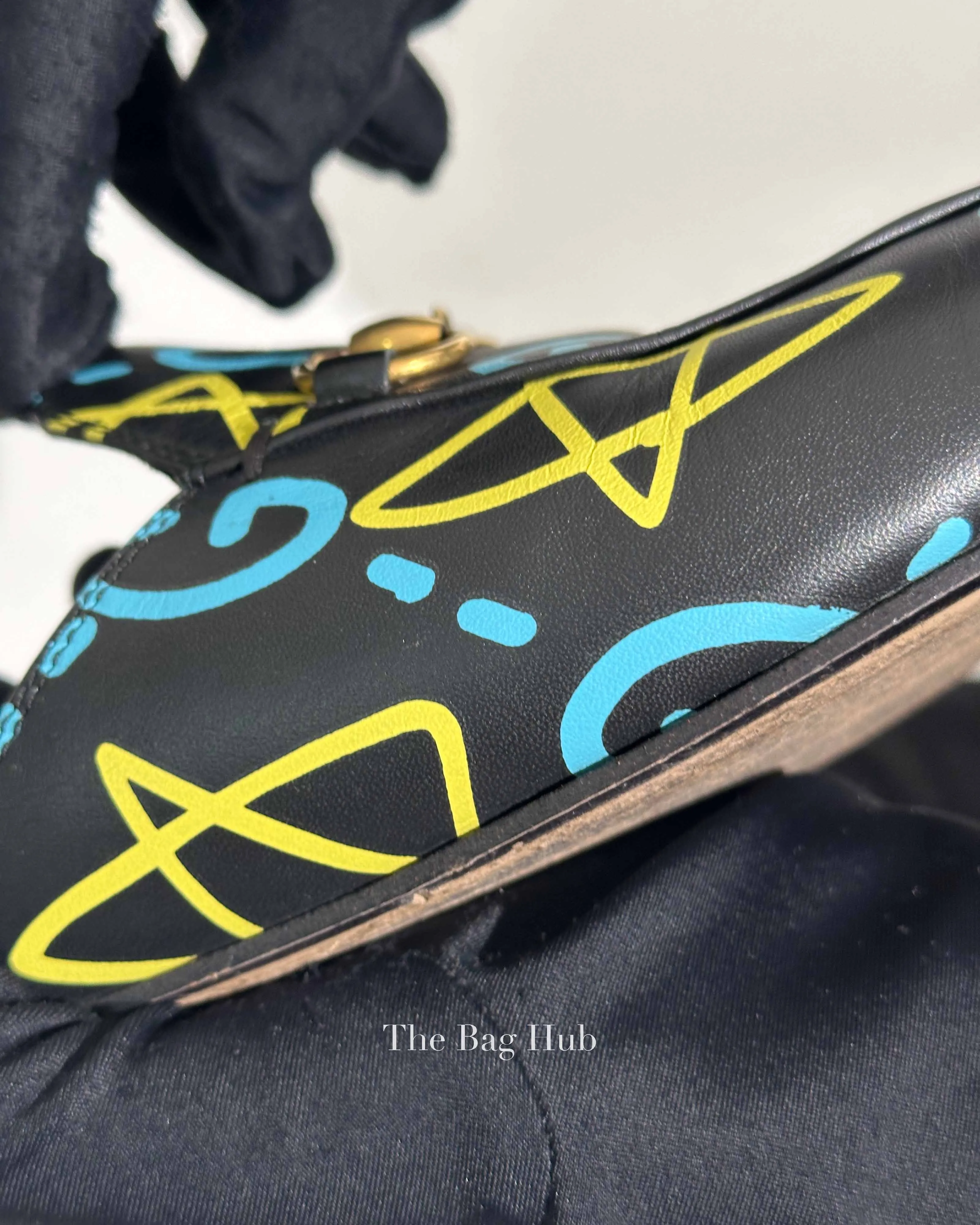 Gucci Black Printed Leather Ghost Princetown Horsebit Loafer Slides Size 39