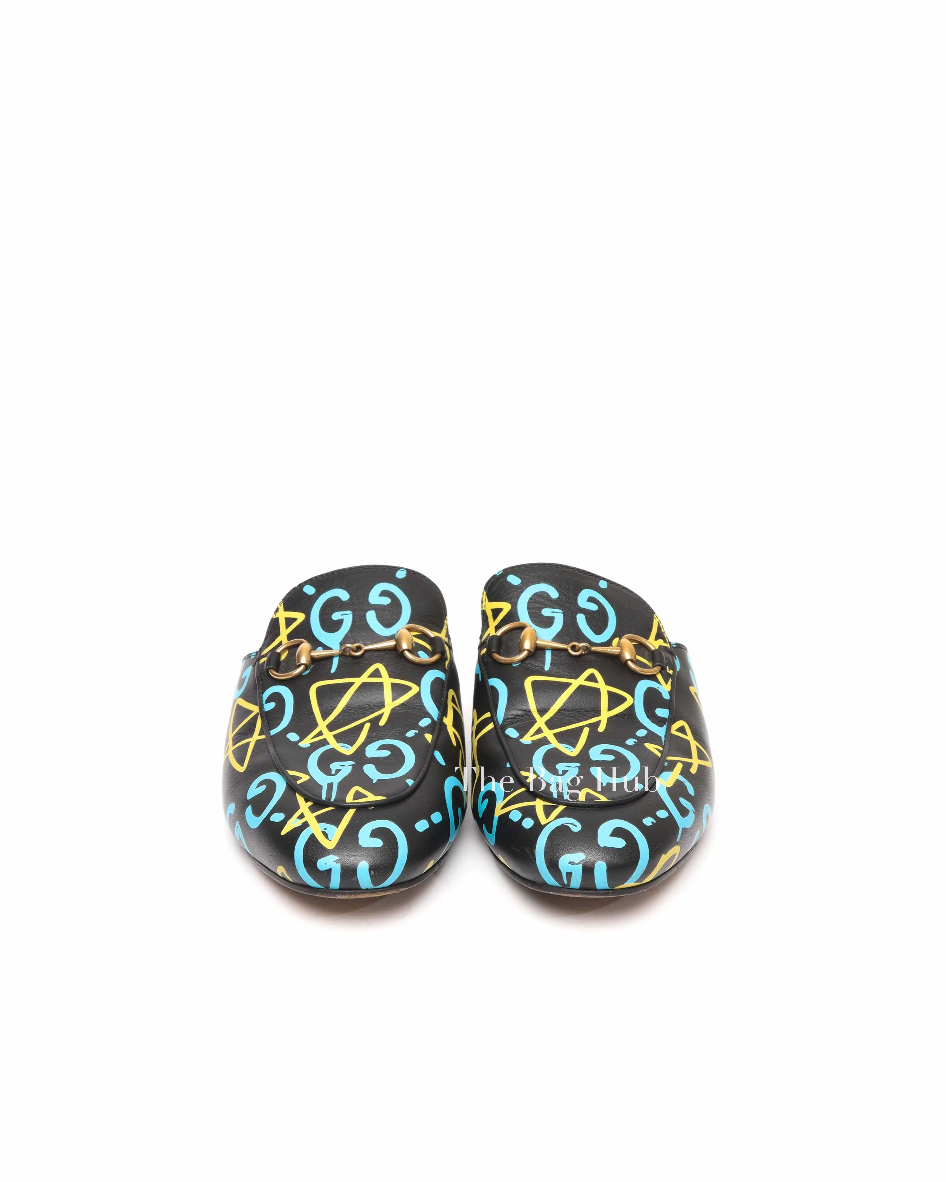 Gucci Black Printed Leather Ghost Princetown Horsebit Loafer Slides Size 39