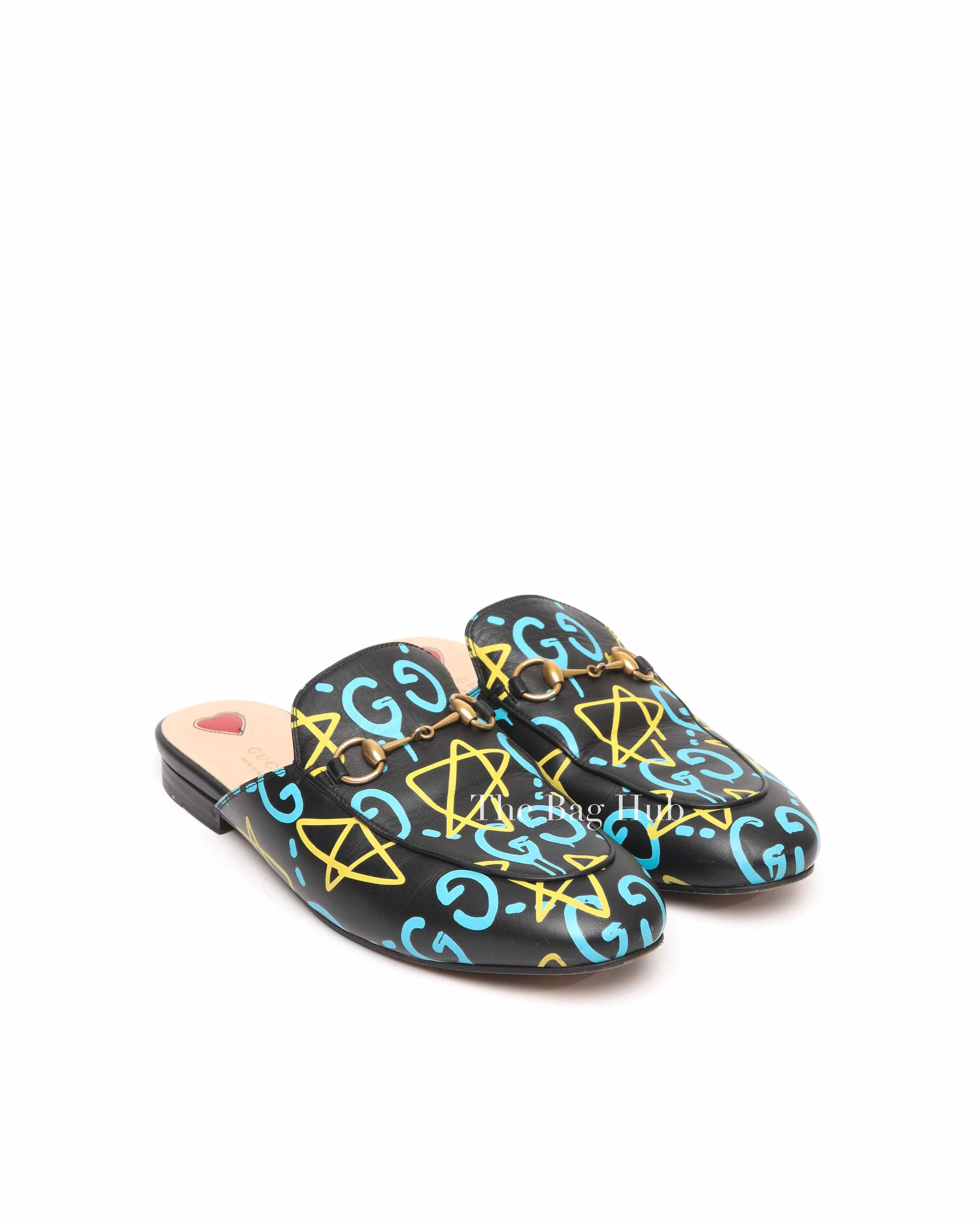 Gucci Black Printed Leather Ghost Princetown Horsebit Loafer Slides Size 39
