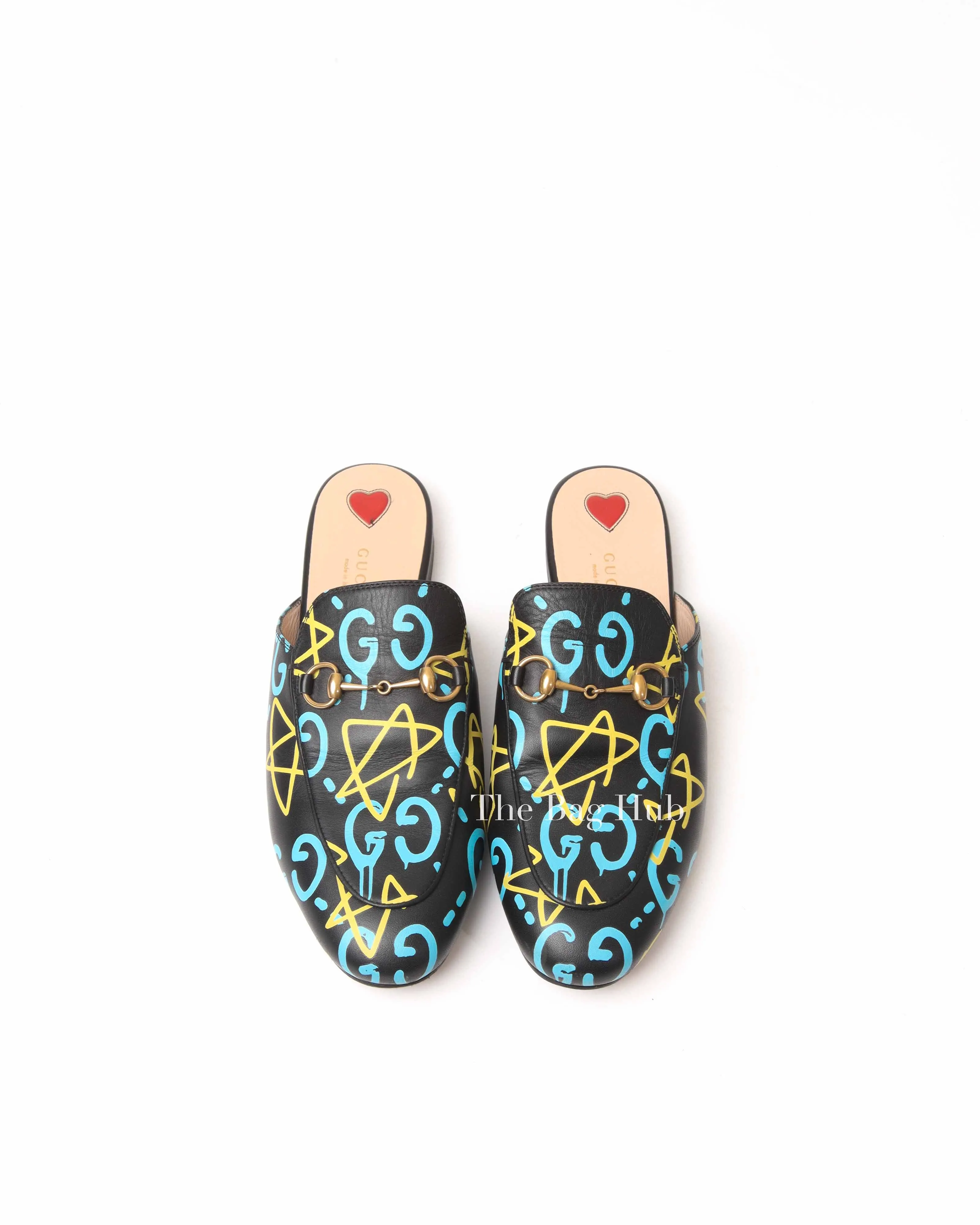 Gucci Black Printed Leather Ghost Princetown Horsebit Loafer Slides Size 39
