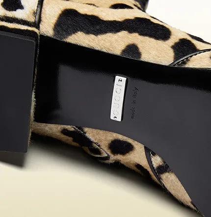 Gucci - Leopard Print Calf Hair Horsebit Ankle Boot