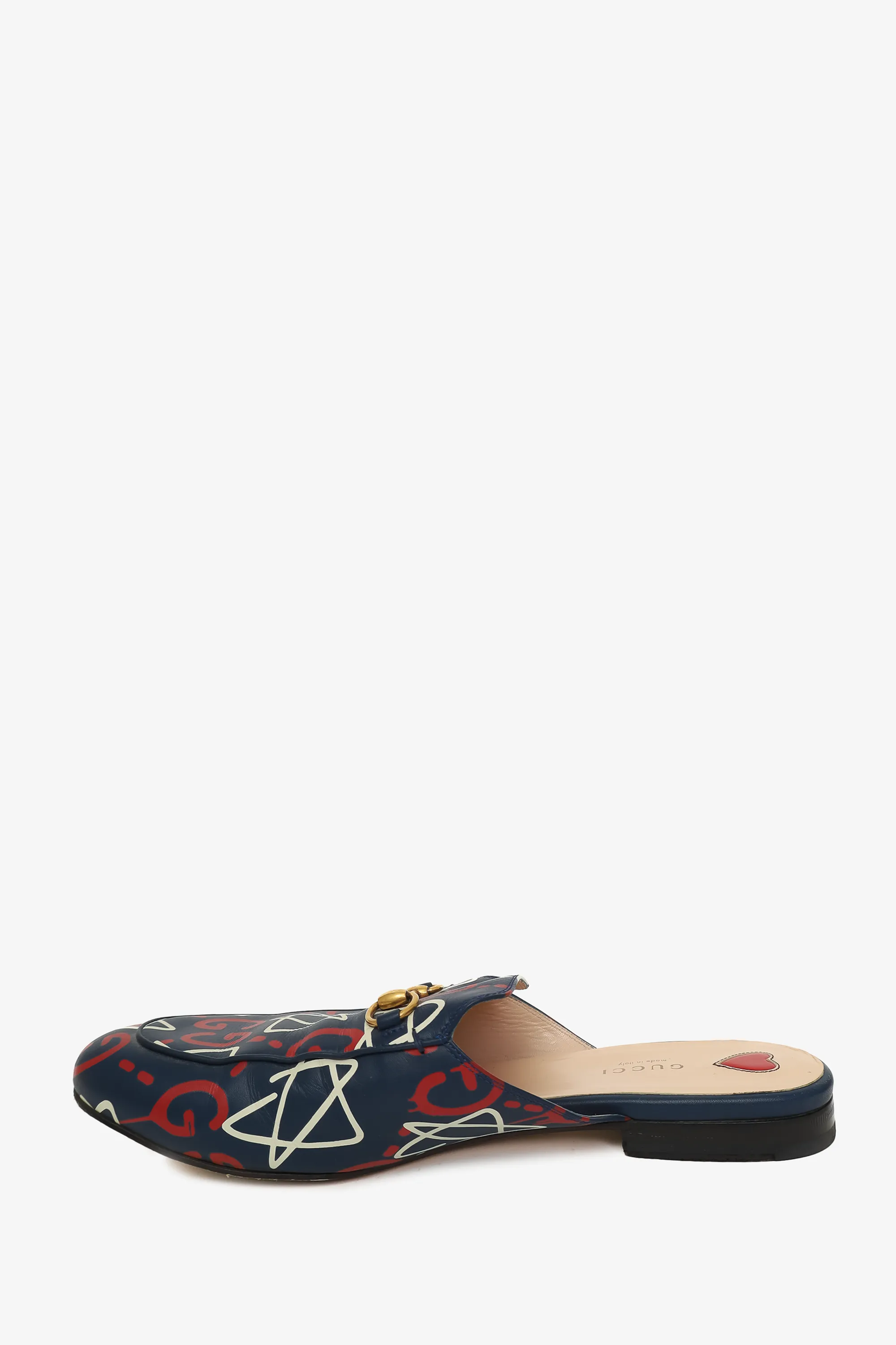 Gucci Navy Leather Star GG Print Horsebit Slip On Loafer Size 41