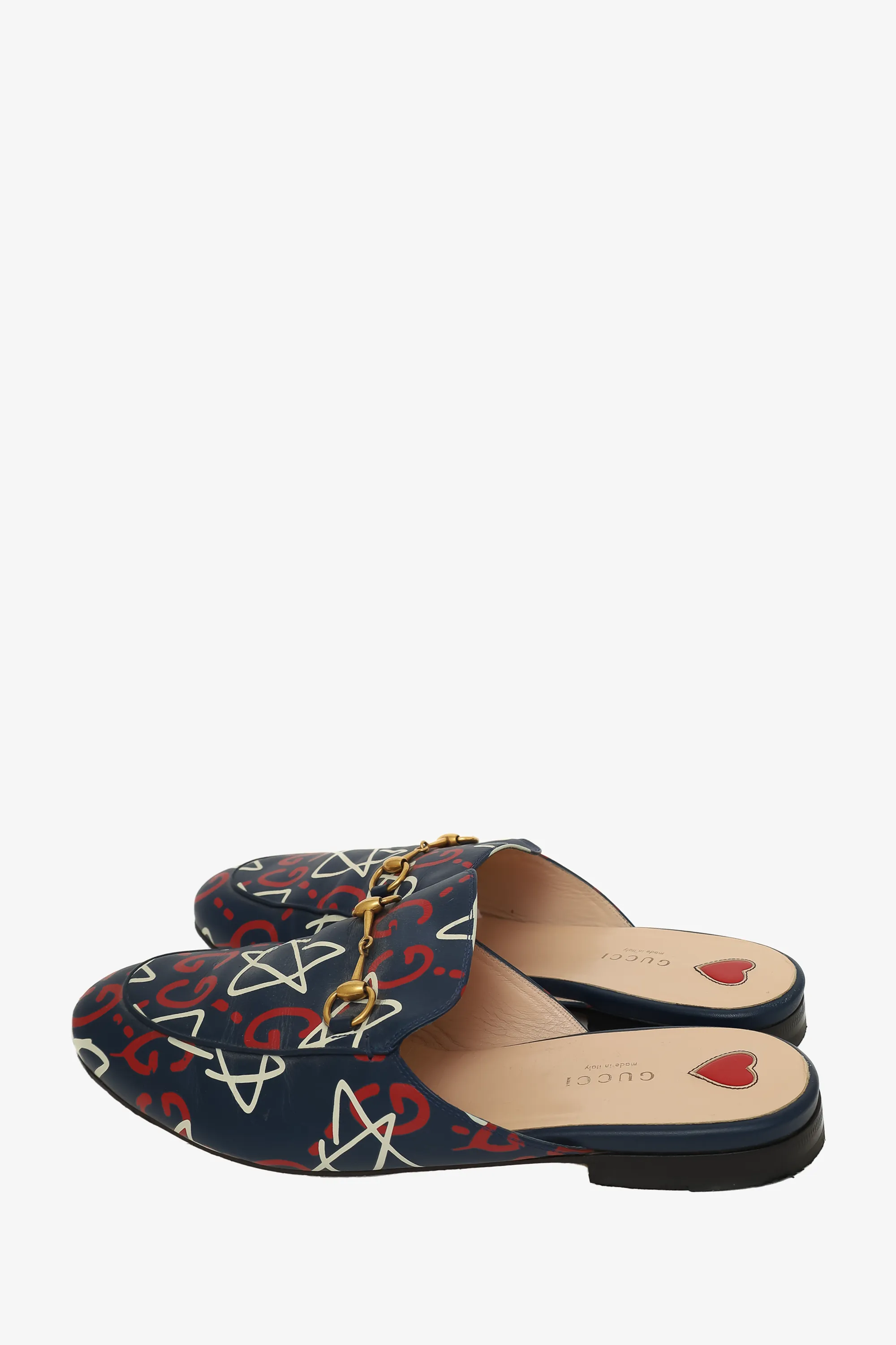 Gucci Navy Leather Star GG Print Horsebit Slip On Loafer Size 41