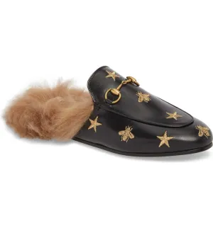 Gucci Princetown Genuine Shearling Bee Loafer Mule