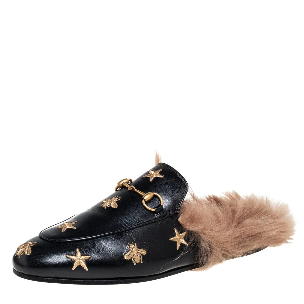 Gucci Princetown Genuine Shearling Bee Loafer Mule