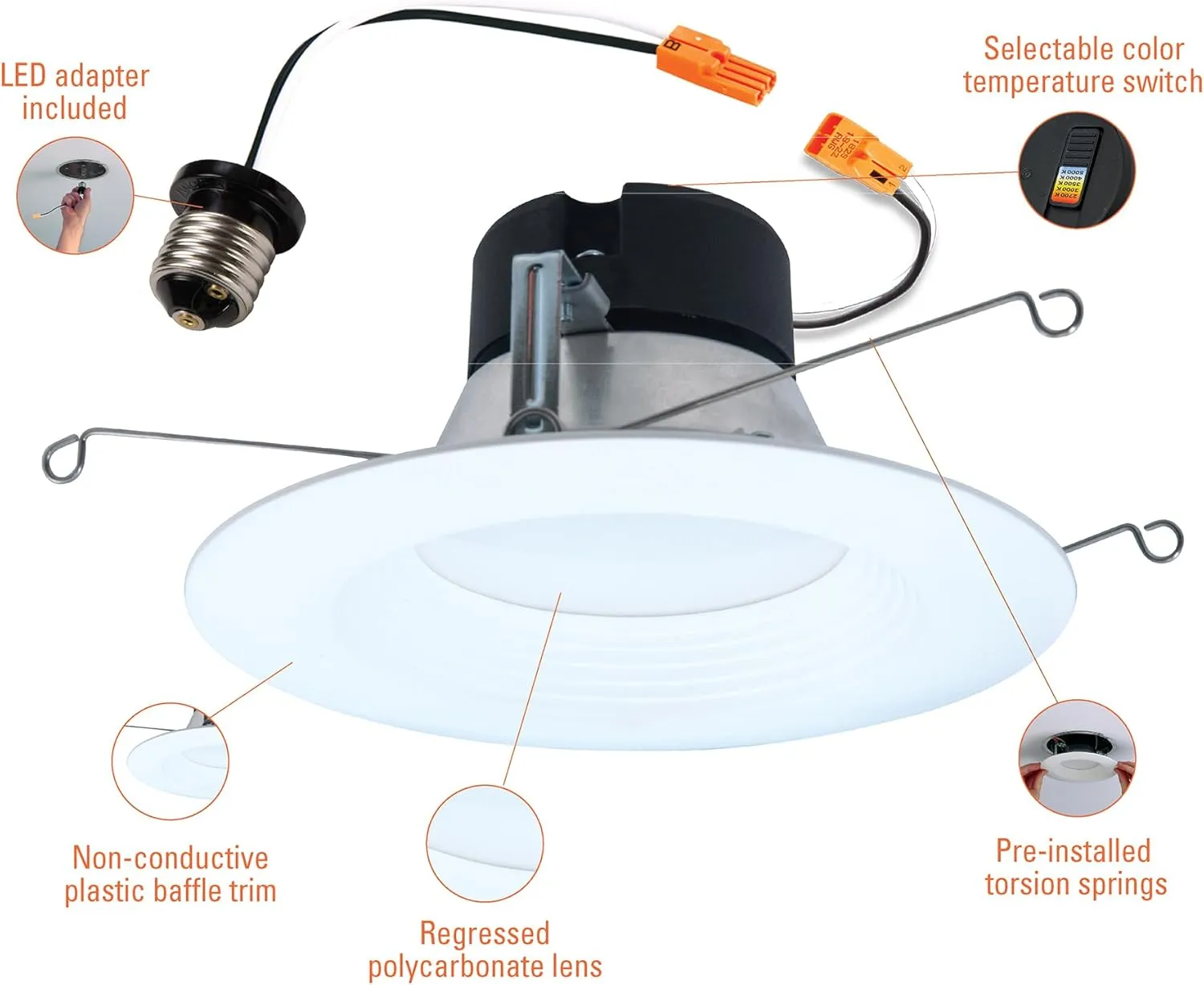 HALO LT 5/6 Inch in/Outdoor Recessed LED Trim Can Light, 5CCT 2700K/3000K/3500K/4000k/5000K, 6-Pack, LT56079FS1EWHR6PK