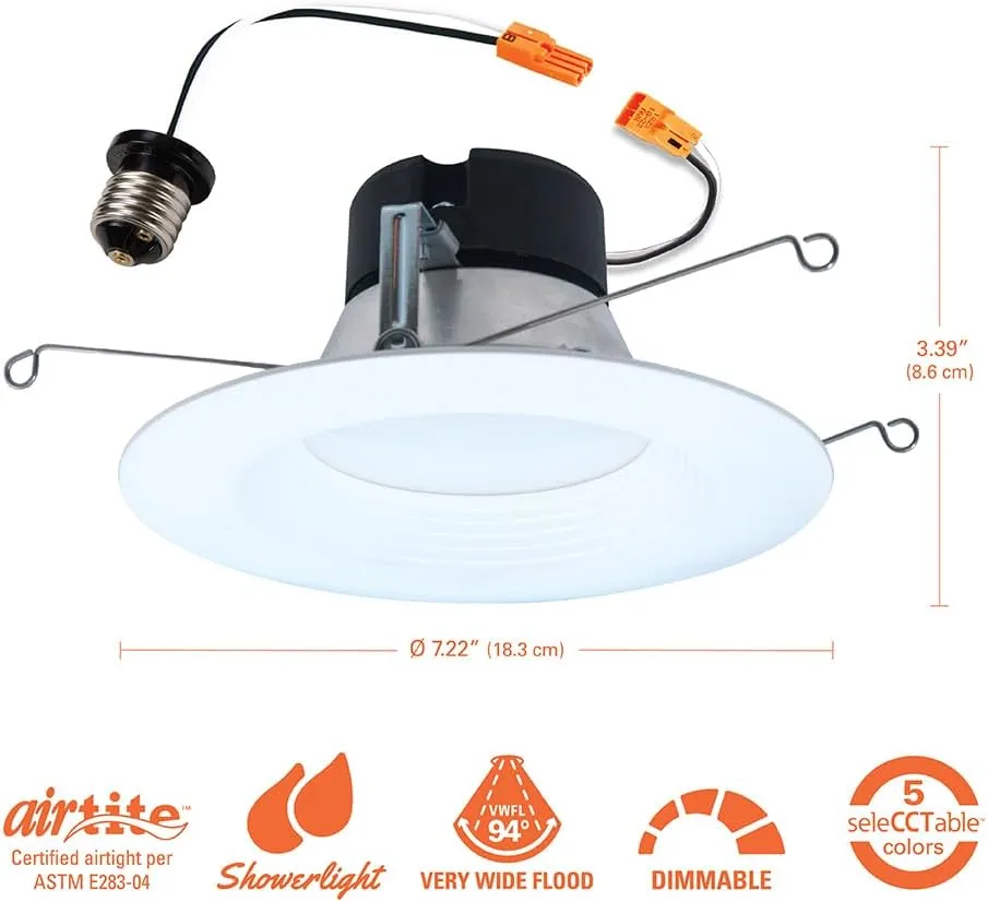 HALO LT 5/6 Inch in/Outdoor Recessed LED Trim Can Light, 5CCT 2700K/3000K/3500K/4000k/5000K, 6-Pack, LT56079FS1EWHR6PK