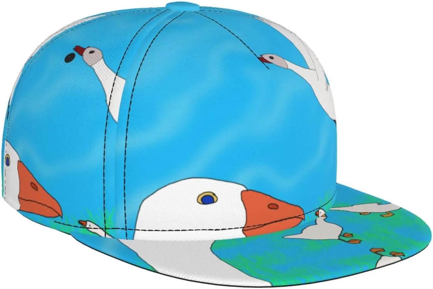 Happy White Goose Outdoor Sports Baseball Cap, Daily Sports Adjustable Fashionable Flat Brim hat, Unisex Four-Season Outdoor Sports Cap,