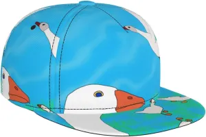 Happy White Goose Outdoor Sports Baseball Cap, Daily Sports Adjustable Fashionable Flat Brim hat, Unisex Four-Season Outdoor Sports Cap,