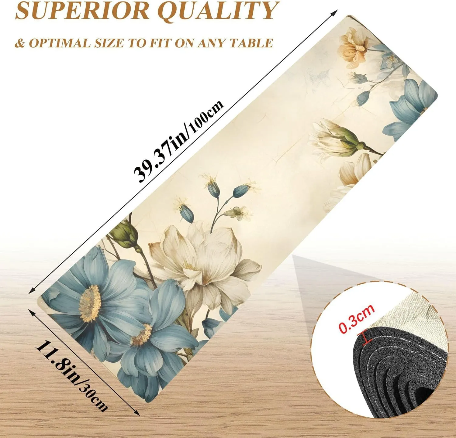 Heat Resistant Table Runner&Trivet Runners Anti Slip Waterproof Trivets for Hot Dishes and Pans Kitchen Farmhouse Wedding Party Countertops Decoration 12X39 in Beige Flower