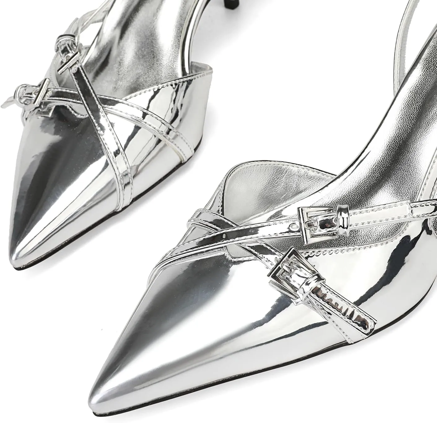 Heeled Slingback Kitten Heels for Women Closed Pointed Toe Pumps with Buckles
