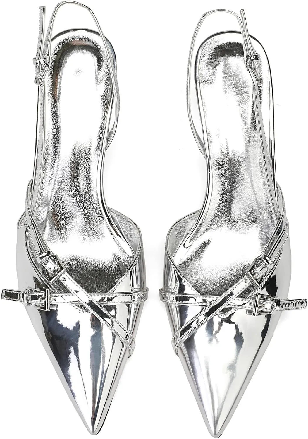 Heeled Slingback Kitten Heels for Women Closed Pointed Toe Pumps with Buckles