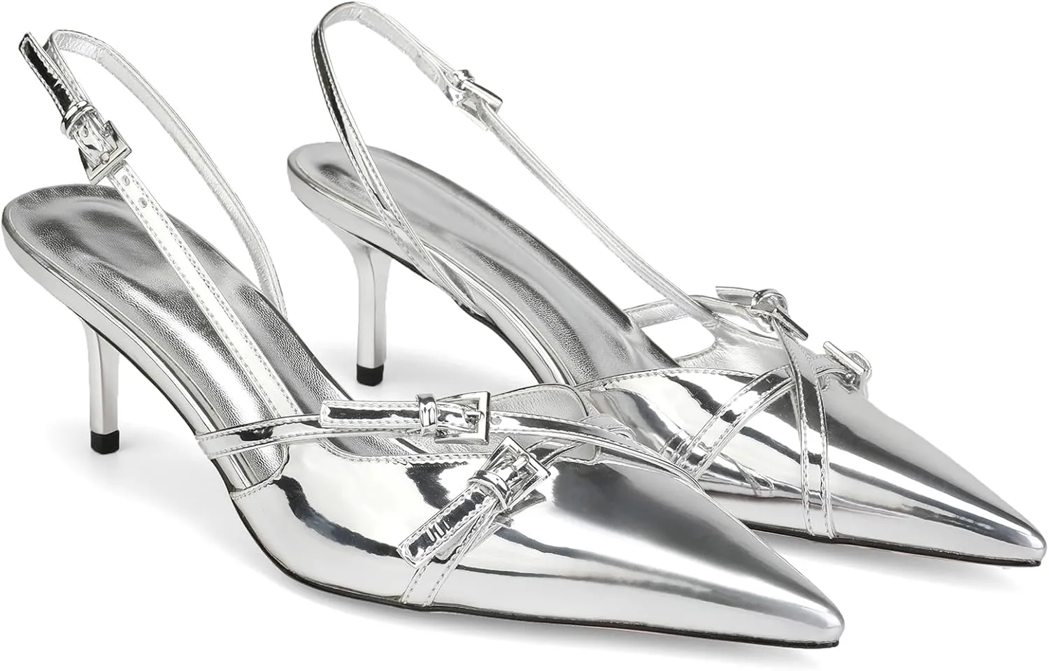 Heeled Slingback Kitten Heels for Women Closed Pointed Toe Pumps with Buckles