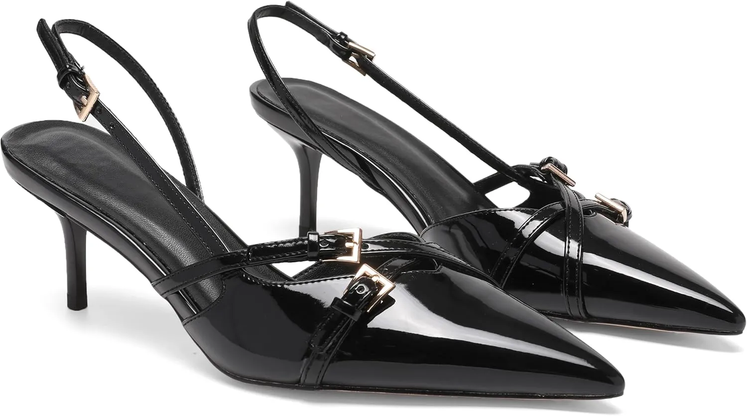 Heeled Slingback Kitten Heels for Women Closed Pointed Toe Pumps with Buckles
