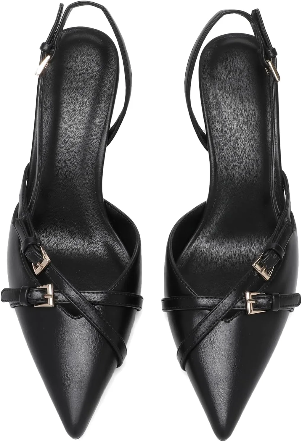 Heeled Slingback Kitten Heels for Women Closed Pointed Toe Pumps with Buckles