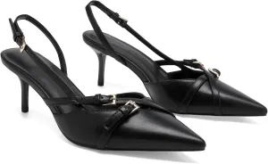 Heeled Slingback Kitten Heels for Women Closed Pointed Toe Pumps with Buckles