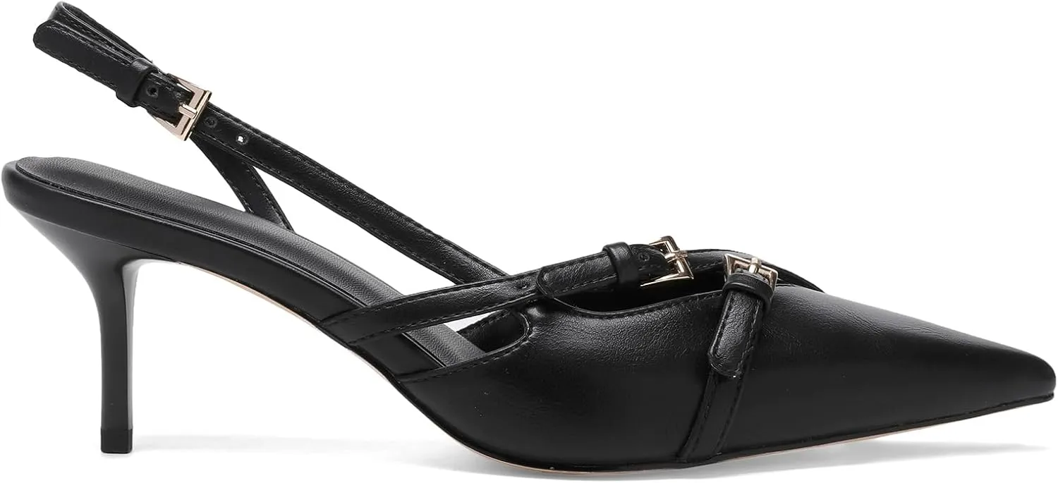 Heeled Slingback Kitten Heels for Women Closed Pointed Toe Pumps with Buckles
