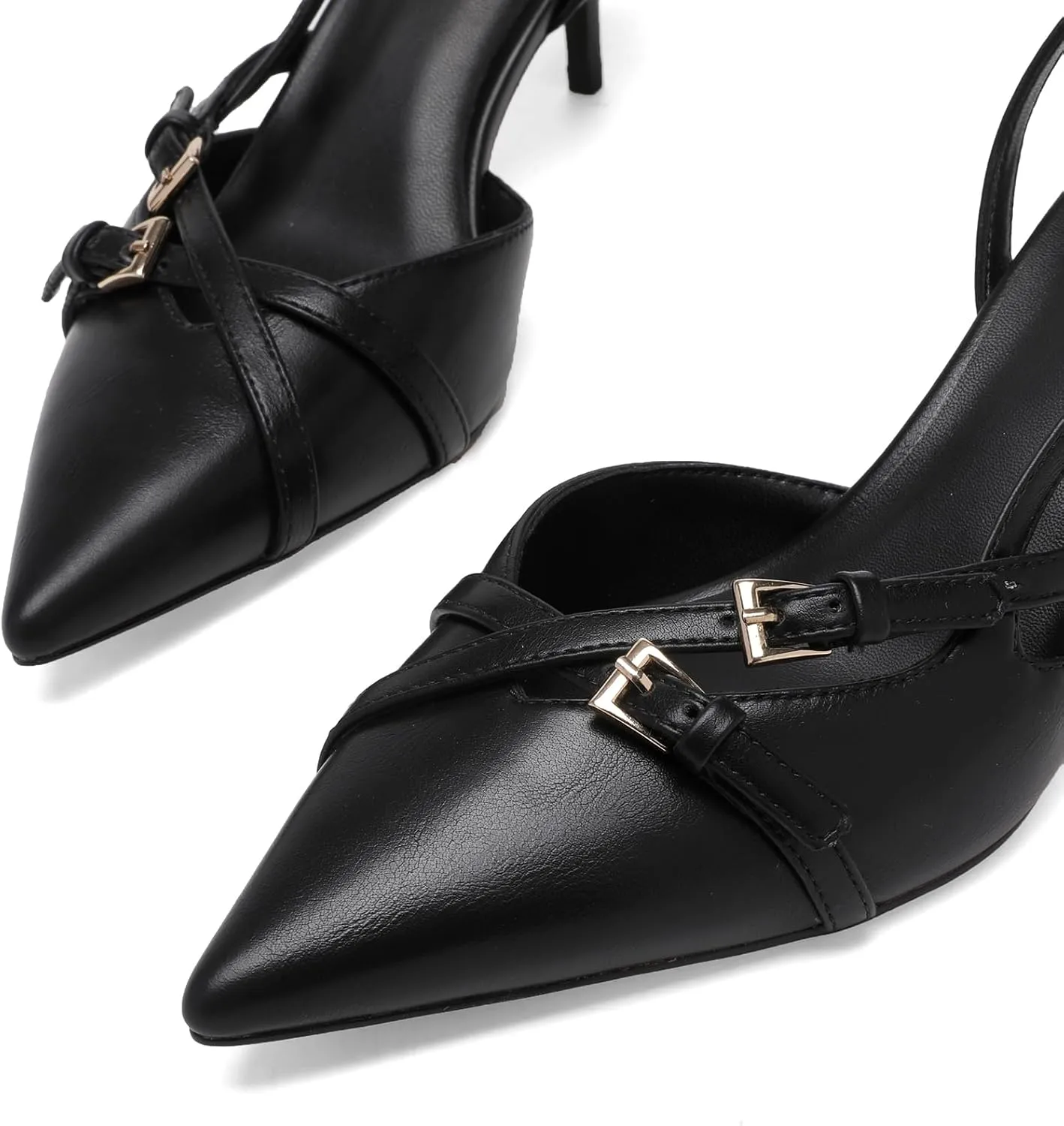 Heeled Slingback Kitten Heels for Women Closed Pointed Toe Pumps with Buckles