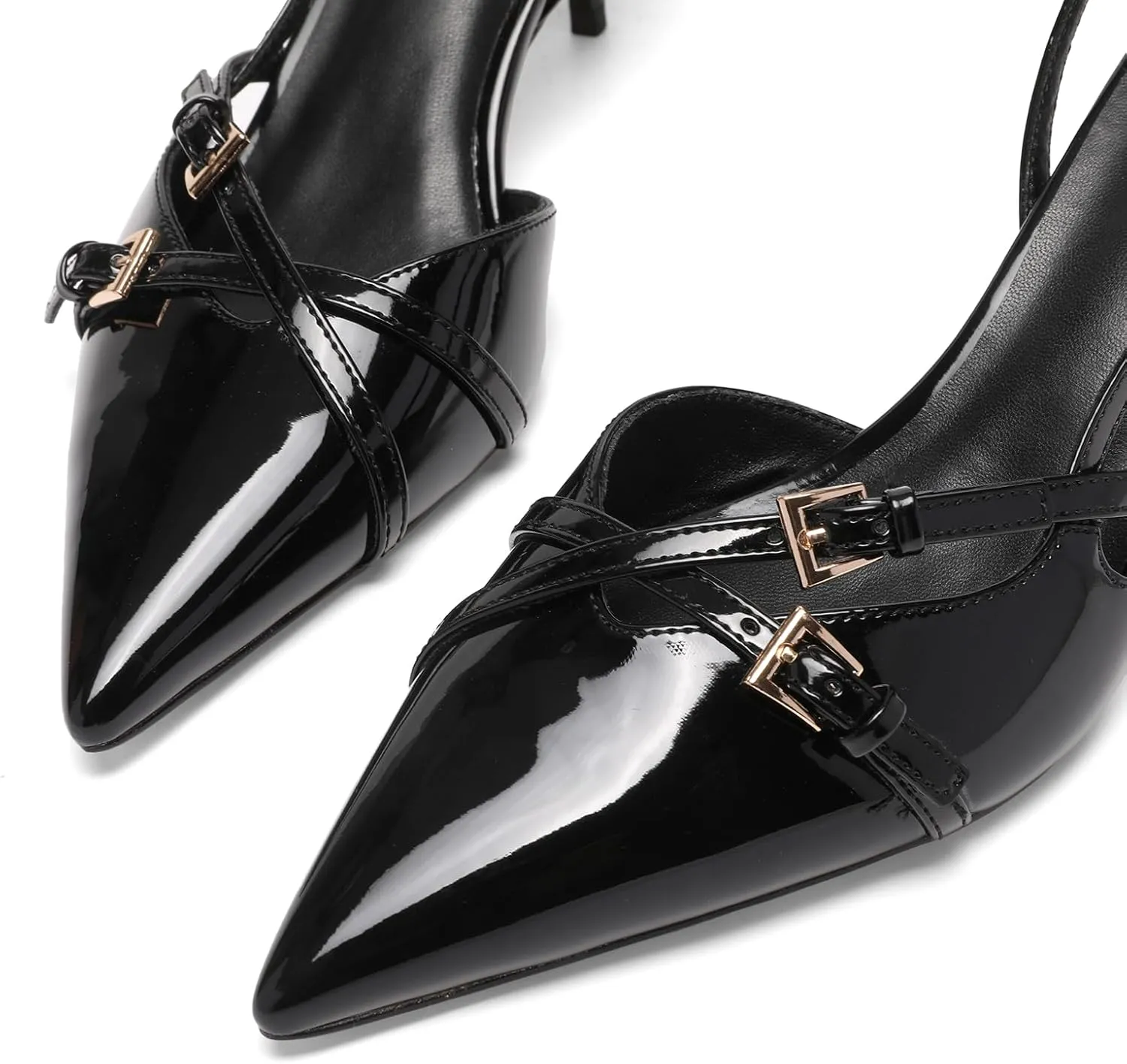 Heeled Slingback Kitten Heels for Women Closed Pointed Toe Pumps with Buckles