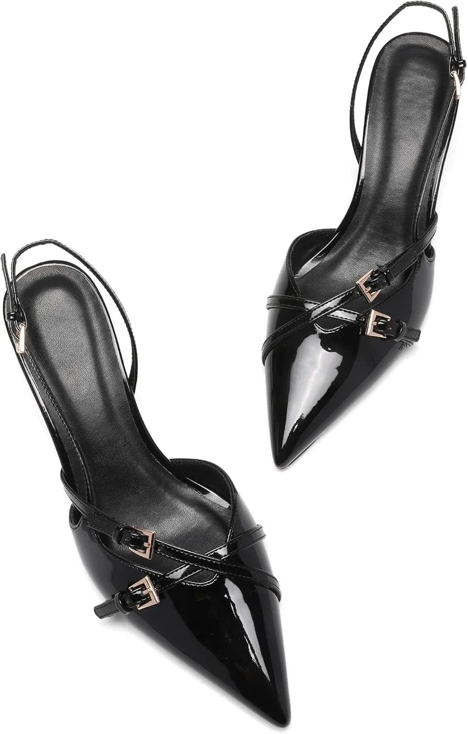 Heeled Slingback Kitten Heels for Women Closed Pointed Toe Pumps with Buckles