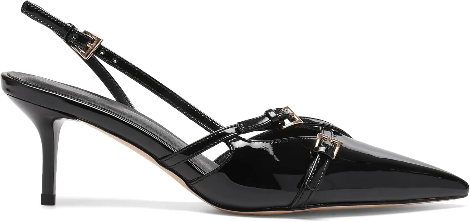 Heeled Slingback Kitten Heels for Women Closed Pointed Toe Pumps with Buckles