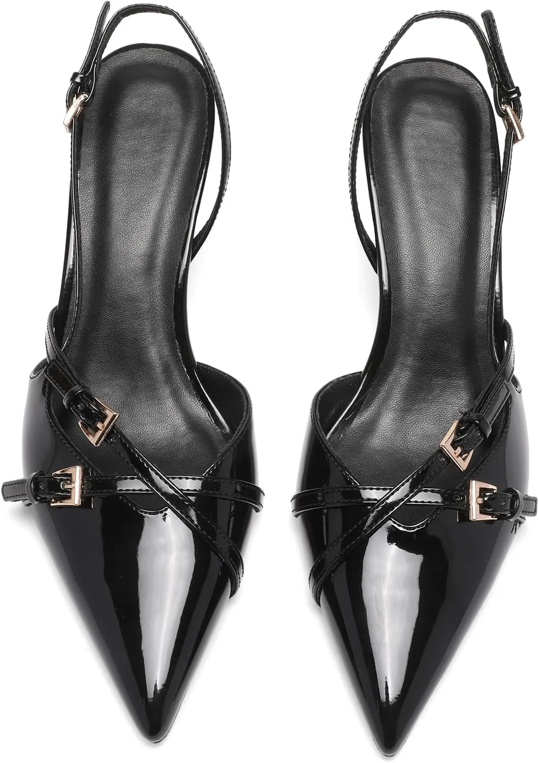 Heeled Slingback Kitten Heels for Women Closed Pointed Toe Pumps with Buckles