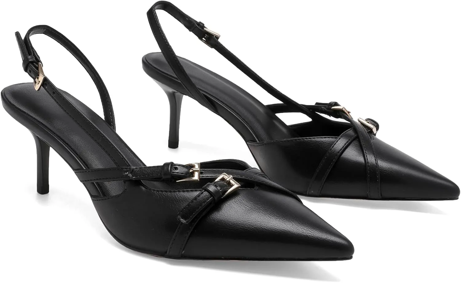 Heeled Slingback Kitten Heels for Women Closed Pointed Toe Pumps with Buckles