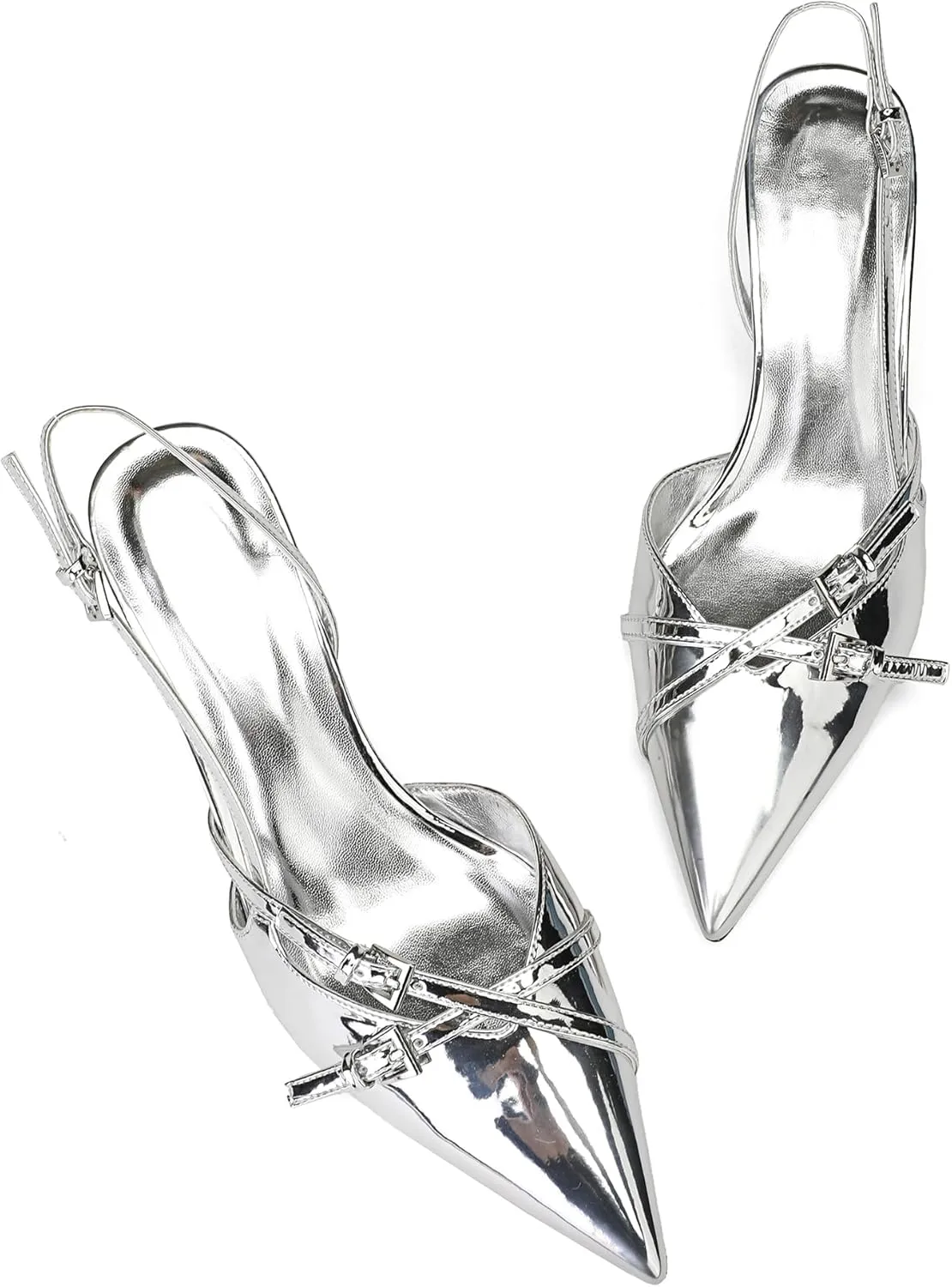 Heeled Slingback Kitten Heels for Women Closed Pointed Toe Pumps with Buckles