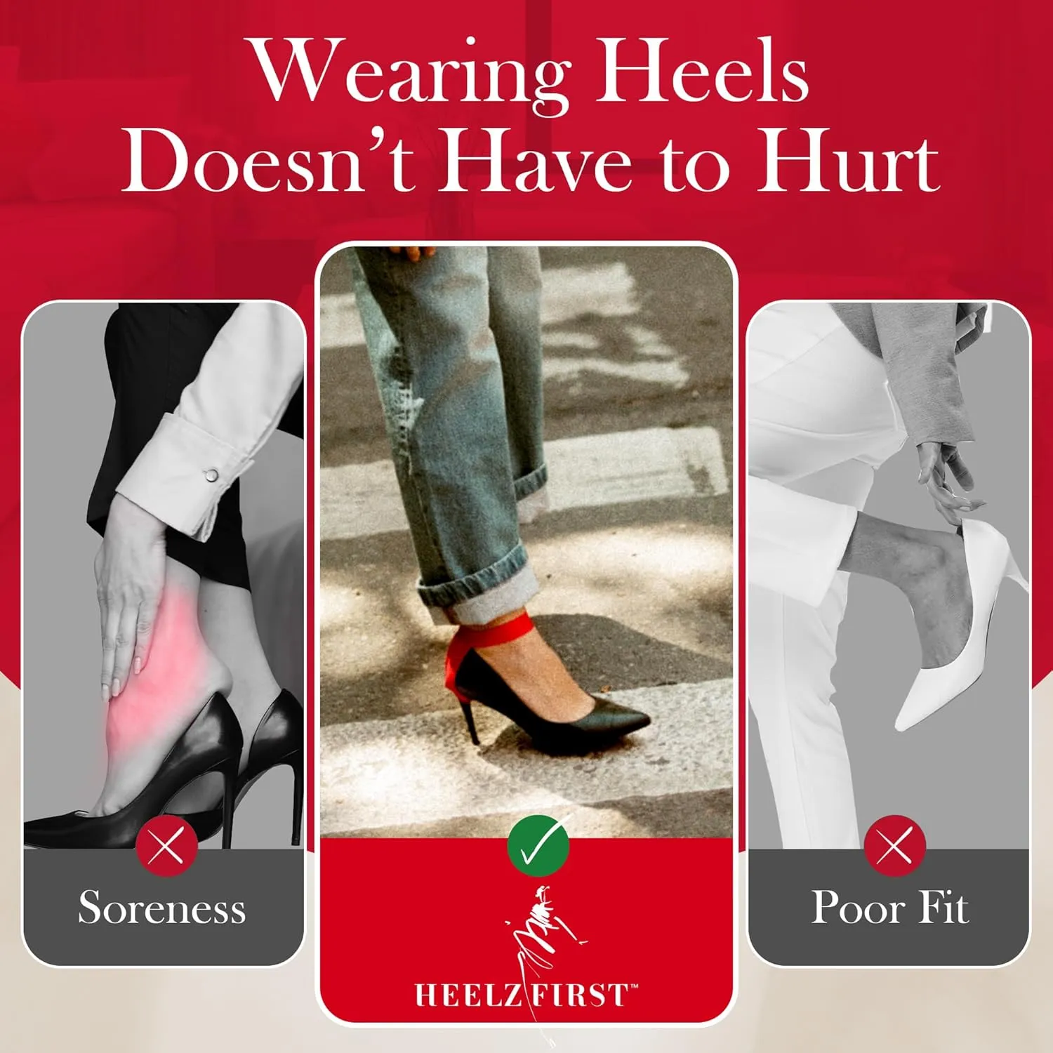 HeelzFirst Thongs Fitwear | High Heel Grips for Womens Shoes | Ankle Strap Heels | Keep Feet from Sliding in Heels | Heel Supports for Heel Pain | Anti Slip Shoe Grips | High Heel Inserts